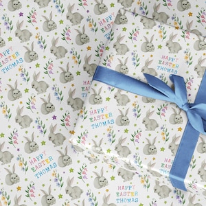 Paashaas gepersonaliseerde inpakpapierrol, cadeauverpakking paascadeaukaarten, paasmandeieren inpakken, leuke schattige mooie konijnenjachtjongen......