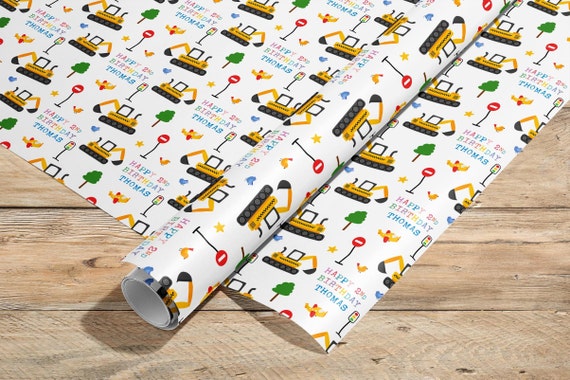 Any Age Personalised Digger Wrapping Paper Roll, Construction Vehicle, Fun  Kids Birthday Gift Wrap, Builder Truck 1st 2nd 3rd 4th 5th 6th 