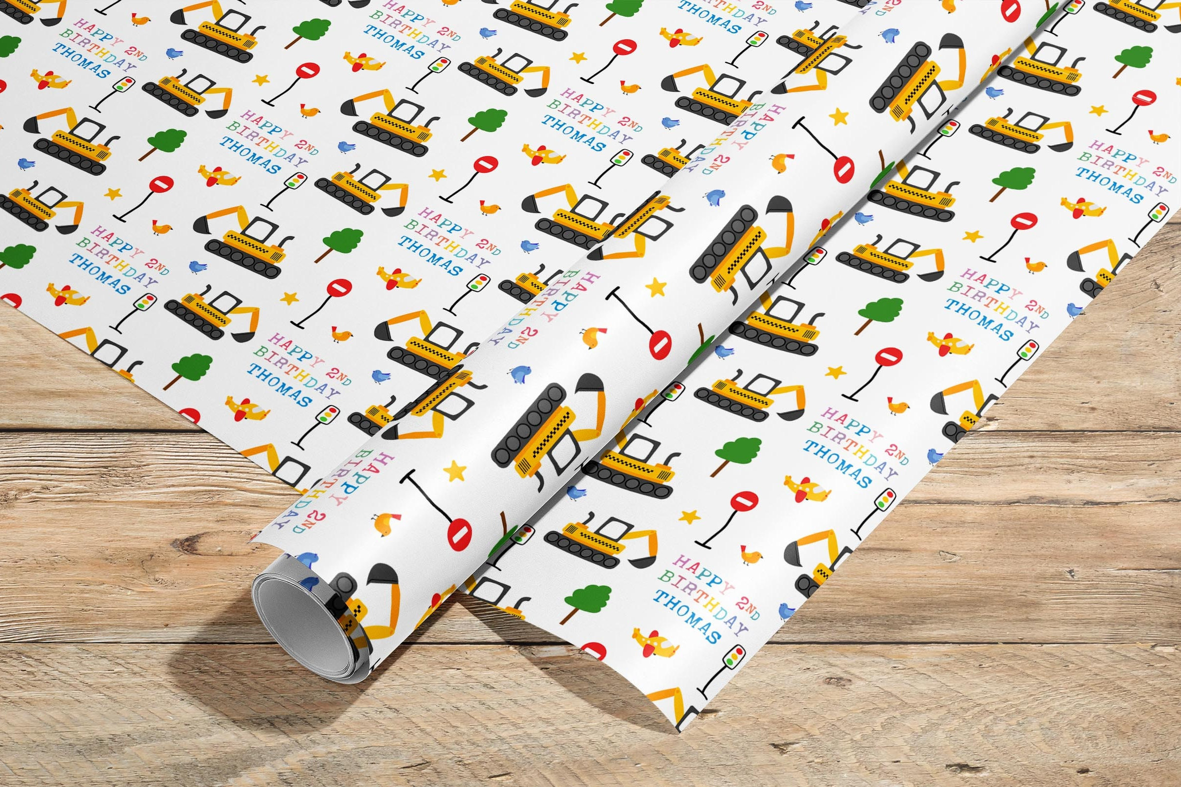 Any Age Personalised Digger Wrapping Paper Roll Construction Etsy