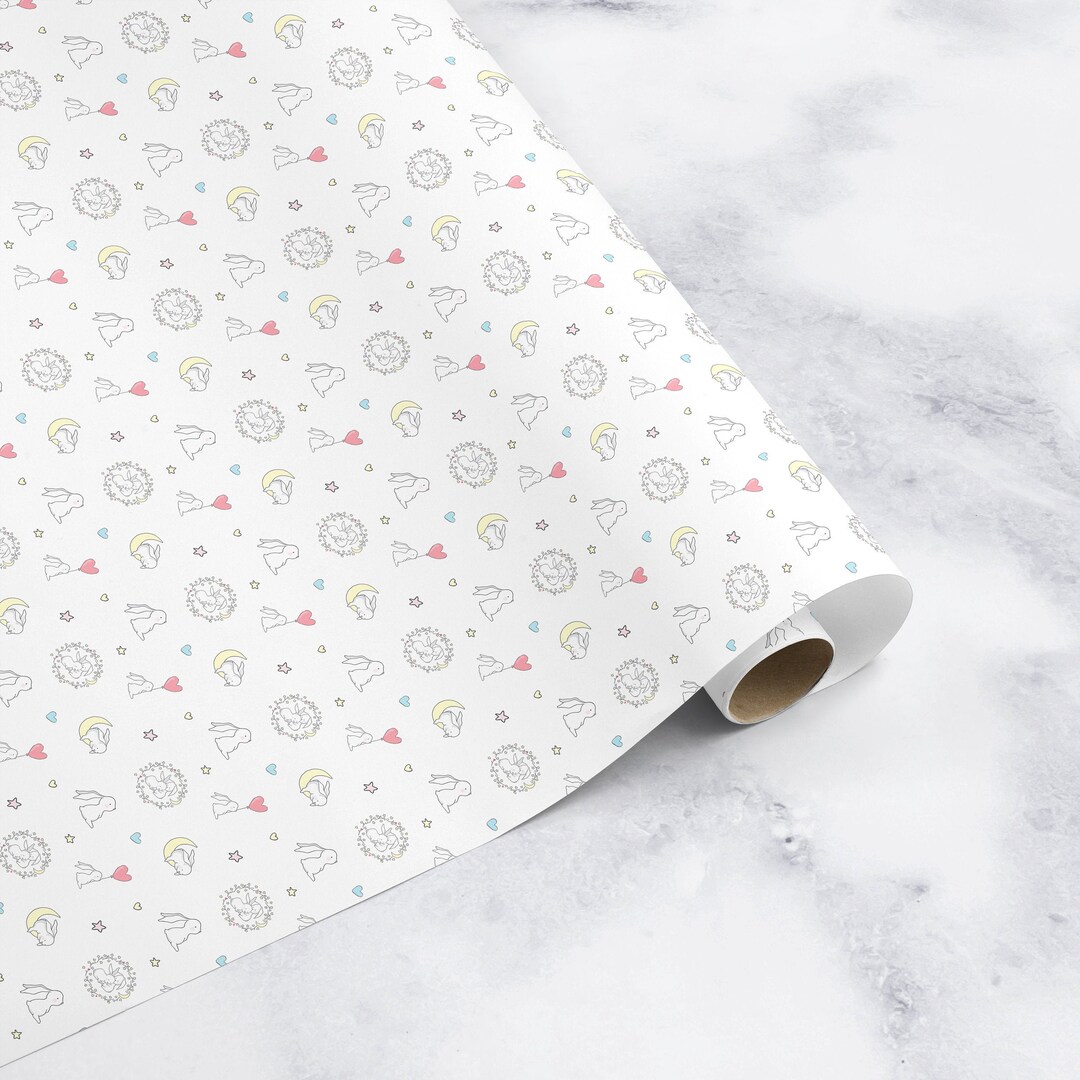 Christening Wrapping Paper, Baptism Wrapping Paper, Rabbit and the Moon Wrapping Paper Gift Wrap