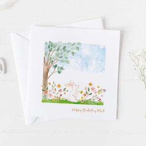 Carte d'anniversaire, carte personnalisée pour tout âge, carte animaux de la ferme, carte aquarelle douce