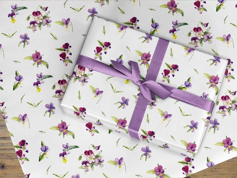Wrapping Paper Roll Violets Floral Spring Summer Wild Flowers Etsy UK