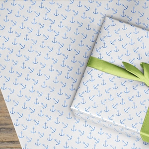 Rotolo di carta da regalo, carta da regalo blu Anchor, carta di lusso, regalo per barche, carta per yacht