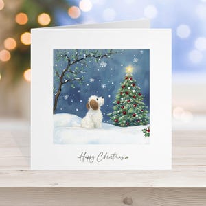 Cockapoo biglietto di Natale personalizzato, Cockapoo orecchie bianche e marroni cane, biglietto di Natale per cani, Amore dal cane domestico biglietto. Singolo o confezione