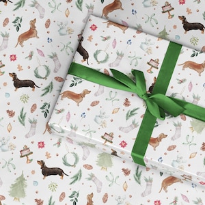 Dackel Weihnachten Geschenkpapier, Hund Weihnachten Geschenkpapier, Dachshund Geschenkpapier, Hund Weihnachten Geschenkpapier Braun Schwarz Schwarz