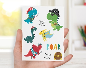 Pirate Dinosaur Glossy Sticker Sheet, Loot Bag Prize