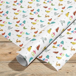 Rouleau de papier cadeau d'anniversaire de poulet, 21, 30, 40, 50, 60, emballage cadeau mignon de poulet coloré amusant, incubateur de pâques poussin