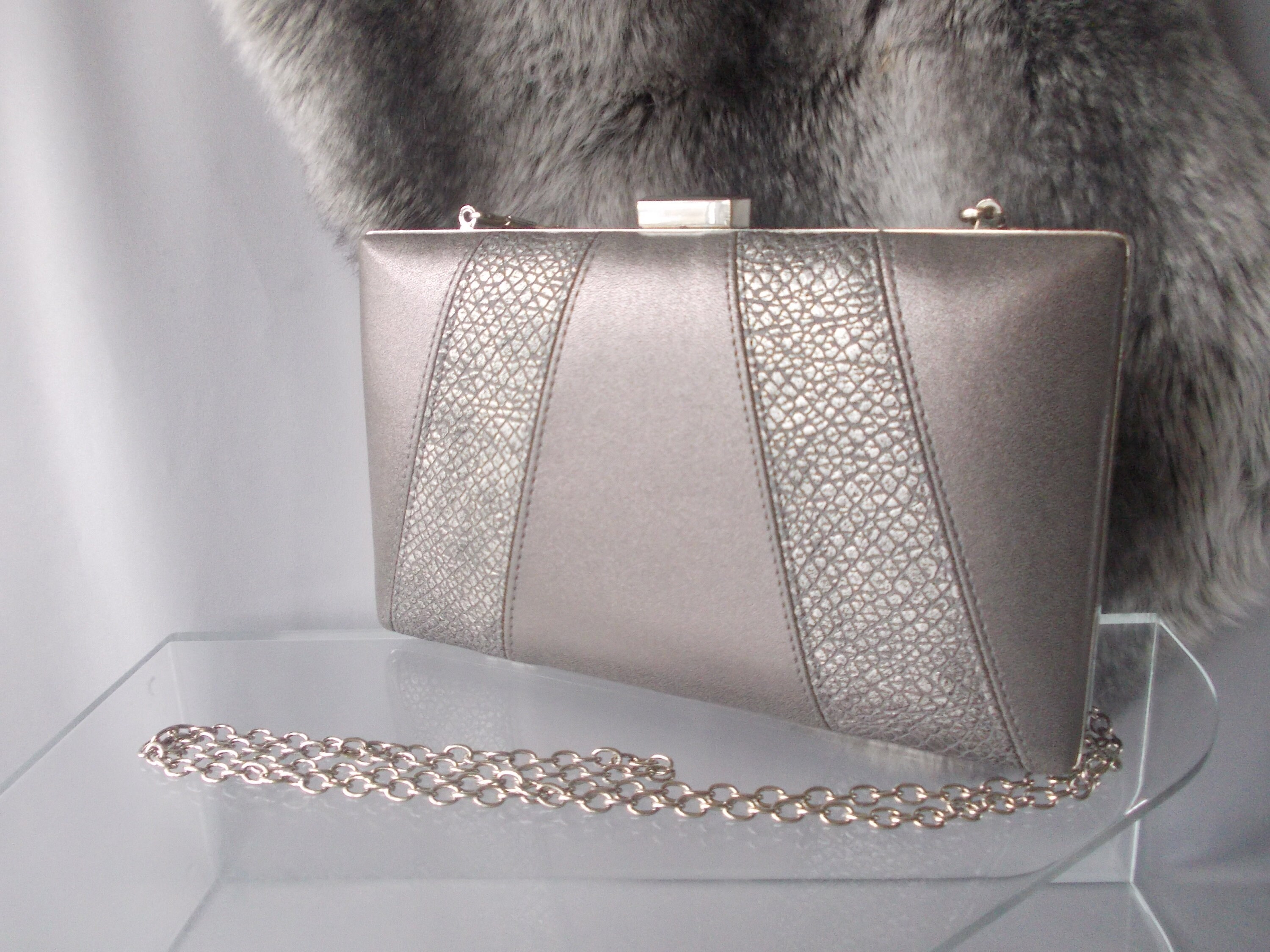 grey evening bag