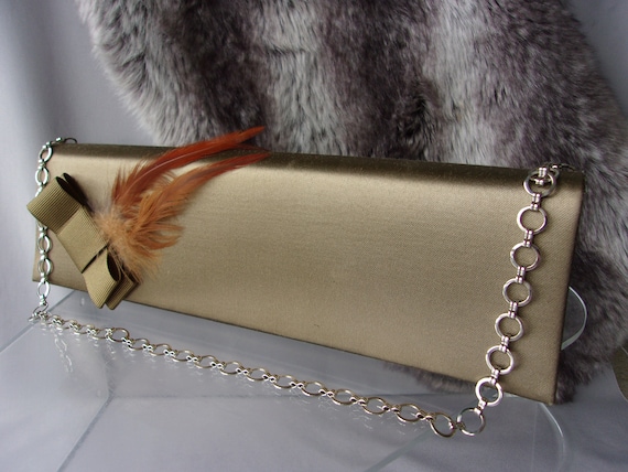 Lotus antique Gold Evening Handbag - Feathers and