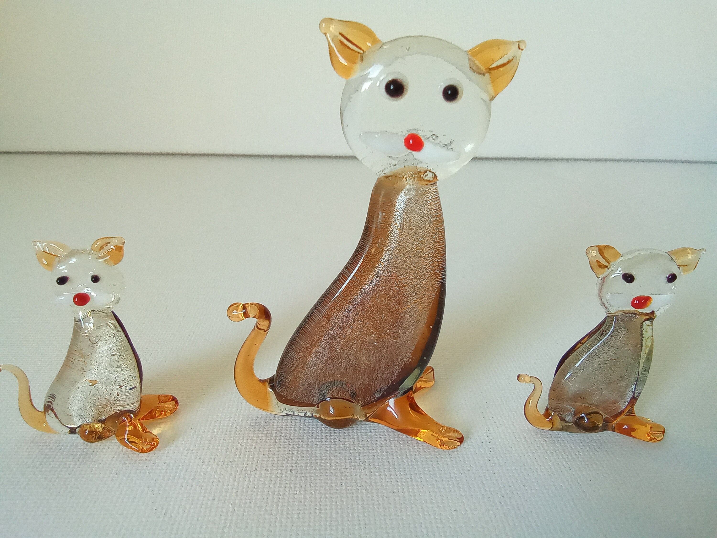 Murano miniature Glass Cats Set of 3 Foiled Amber Glass Etsy
