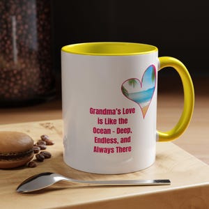 Grandma&#39;s Love Accent Coffee Mug - Ocean Heart Design, Gift for Grandma, Beach Lover, Mother&#39;s Day, Warm Beverage Mug