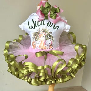 Safari Adventure First Birthday Outfit/ Pink and Green Tutu Set