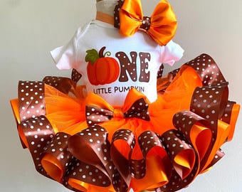 Pumpkin 1st Birthday Outfit – Orange Tutu, Bodysuit & Headband