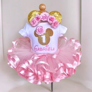 First Birthday Pink Minnie Mouse Outfit – Personalized Baby Girl Tutu Set