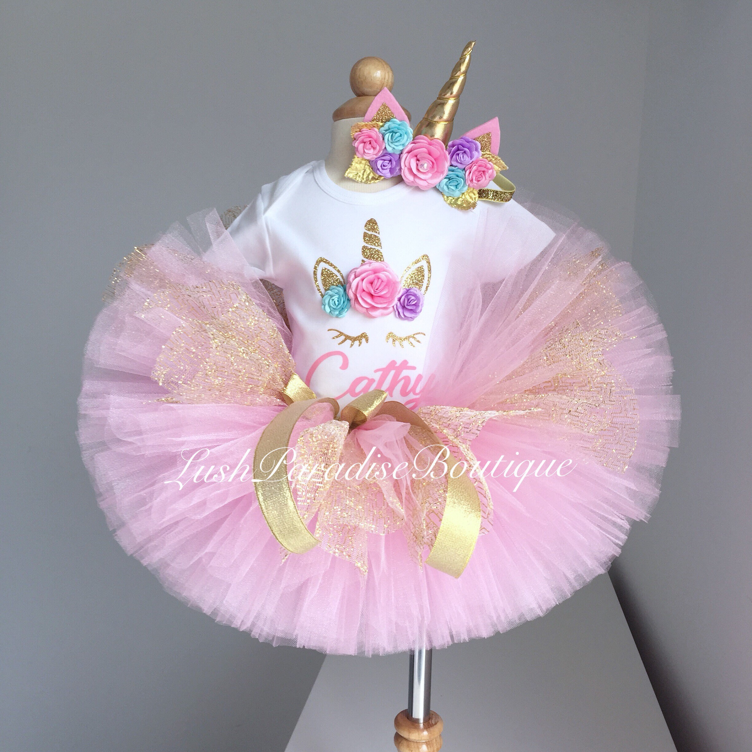 Baby Girls Mint Green Unicorn Dress – “One” Birthday Cute Peplum Top main image 1