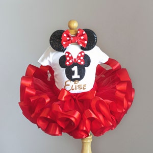 Red and black Minnie Mouse outfit for baby girl