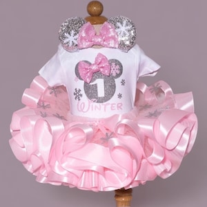Silver and Pink Minnie Mouse birthday outfit. Winter birthday outfit