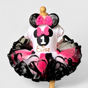 Minnie Mouse Birthday Outfit, Hot Pink Tutu, Headband, Shirt