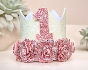 Crown with blush flowers, rose gold crown