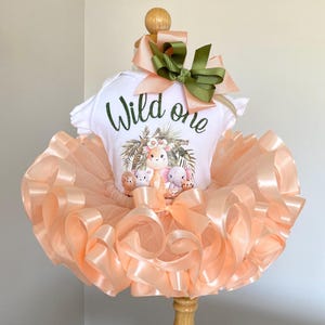 Peach Safari Wild One Birthday Outfit for Baby Girl – 1st Birthday Tutu Set with Giraffe, Jungle Animals outfit