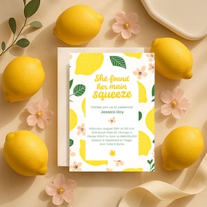 Lemon Bridal Shower Invitation: Floral Main Squeeze Theme (Digital Template 5x7in)
