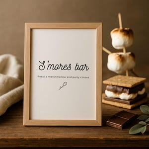 Enseigne de bar S&#39;mores : décoration de fête rustique (téléchargement numérique 8 x 10 au format imprimable)