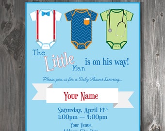 Baby Boy Shower Party Invitations Little Man Theme with Onesies