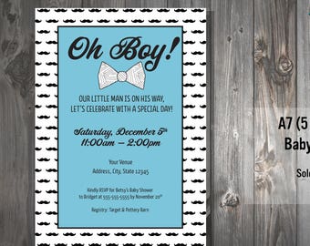 Personalized Baby Shower Invitations for Oh Boy Themed Baby Boy Shower with Mustaches and Bowtie