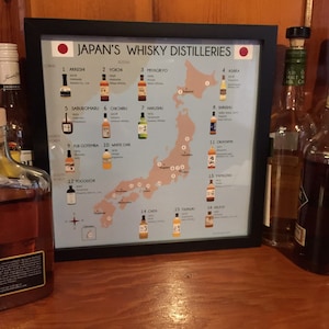 Japan&#39;s Whisky Distilleries Map or Poster for Man Cave or Bar, Gift for Japanese Whisky Drinkers