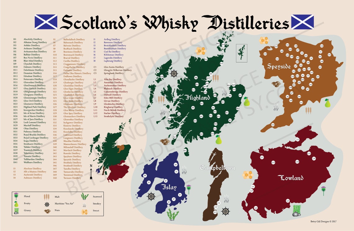 Schottland Whisky Brennereien Karte und Poster für Mann Höhle | Etsy