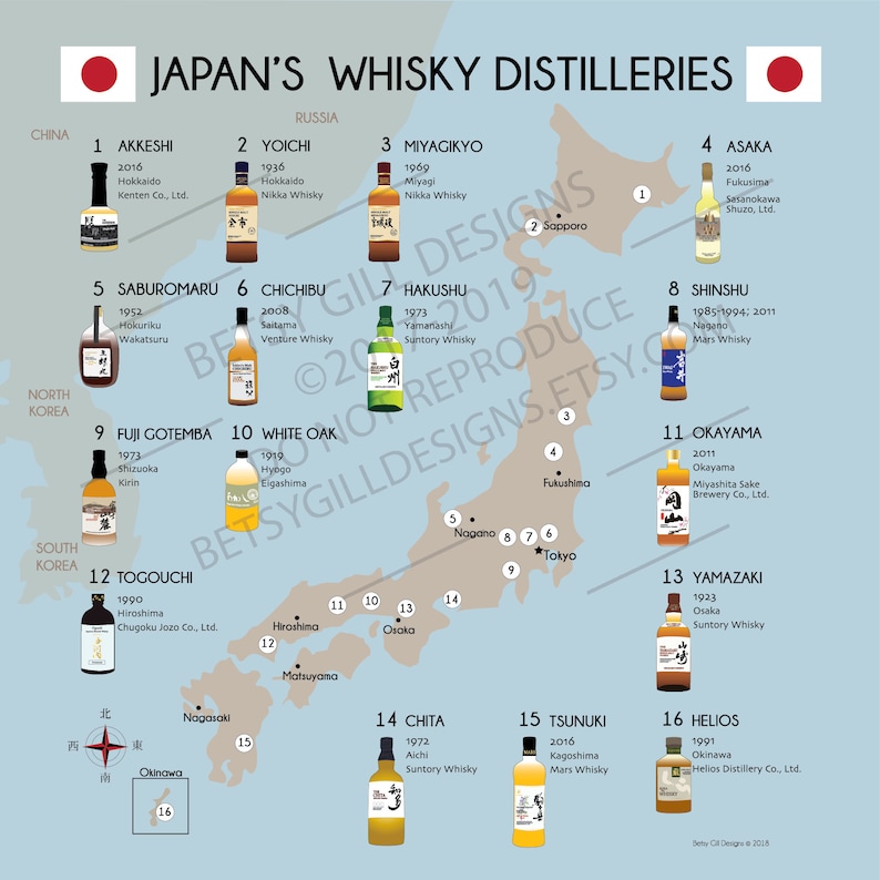 Japan's Whisky Distilleries Map or Poster for Man Cave or Etsy