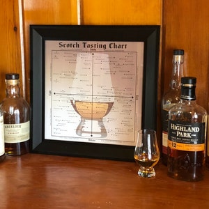 Scotch Tasting Chart Poster for Man Cave or Bar, Gift for Scotch Whisky Drinkers 12 x 12 Calligraphy inches
