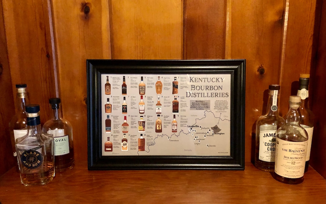Kentucky Bourbon Print, Distilleries Map Poster for Man Cave or Bar ...