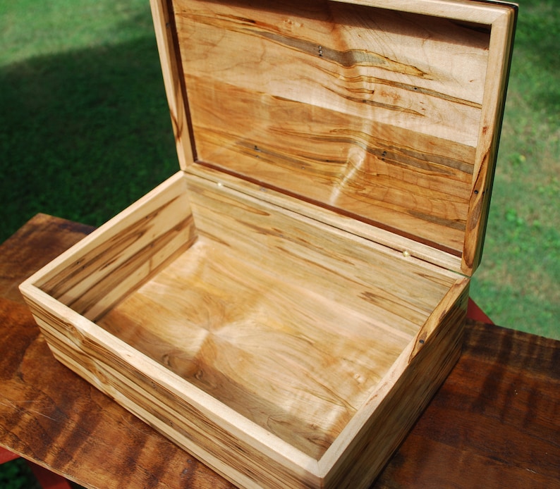 KeepsakeStash Box midsize -Handcrafted from Ambrosia Maple and Wenge Accents with Brass Barrel Hinges-FREE Basic Custom Laser Engraving