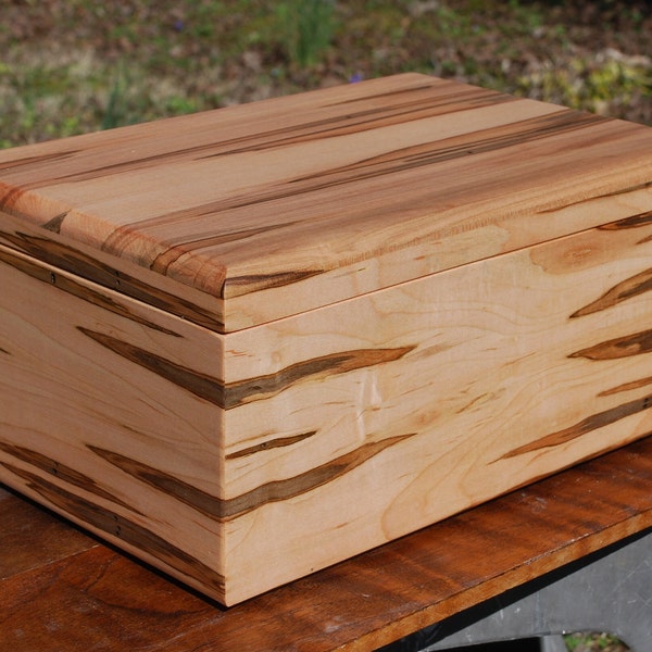 Keepsake Box(midsize) Handcrafted from Ambrosia Maple with double low profile Solid Brass Barrel Hinges