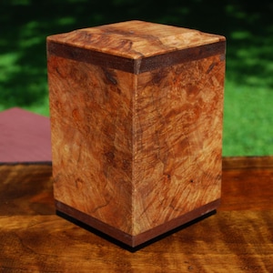 ON SALE-Dog (up to 40 pounds) Urn-Bottom Loading-Handcrafted-Maple Burl with bark inclusions and Walnut-FREE Basic Custom Laser Engraving