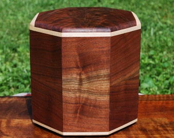 Adult (up to 230 pounds) Octagon Urn-Bottom Loading-Handcrafted from figured Walnut and Curly Maple-FREE Basic Custom Laser Engraving