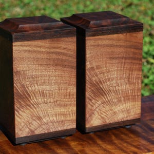 SALE-Dog (up to 75 pounds EACH) Urn/Urns-Bottom Loading-Handcrafted from Curly Black Walnut with Wenge Accents-FREE Basic Laser Engraving