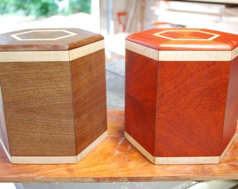 Adult (SOLD-AS 2/21/23) (200 and 300 pounds) Hexagon Urns-Bottom Loading-Maple and Walnut or Padauk or Purpleheart