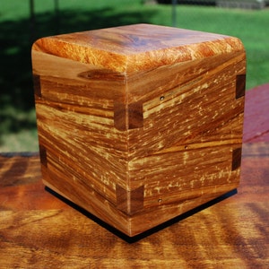Pet/Dog/Cat (up to 40 pounds) Urn-made from dark Ambrosia Maple, Spalted Maple and Walnut Dovetail Splines-FREE Basic Custom Laser Engraving