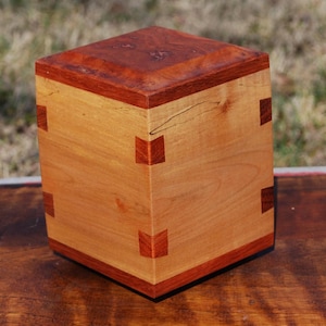 Dog/Pet (up to 50 pounds) Urn-Handcrafted from dark Ambrosia Maple, Bubinga and Cherry Burl-FREE OPTIONAL Basic Custom Laser Engraving