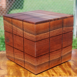 SOLD-(KJ on 8/11/25)-Adult (up to 225 pounds)Urn-Bottom Loading-&quot;Rubik&quot; design-Handcrafted from stunning Black Walnut-updated on 8/14/25