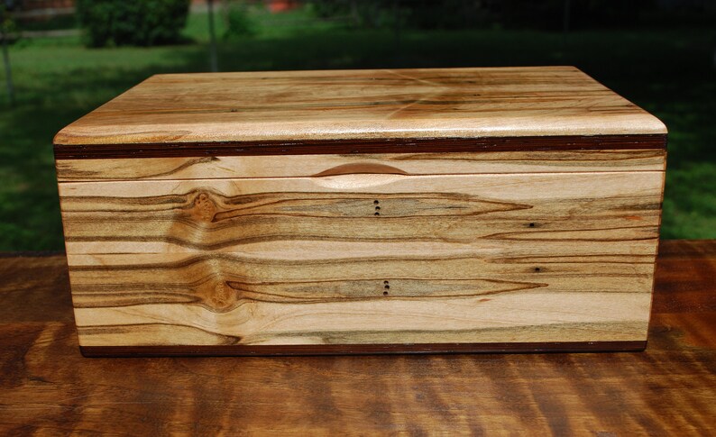 KeepsakeStash Box midsize -Handcrafted from Ambrosia Maple and Wenge Accents with Brass Barrel Hinges-FREE Basic Custom Laser Engraving