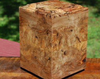 SALE Adult (up to 145 pounds) Urn-Bottom Loading-Spalted Curly Ambrosia Maple Burl with Bark Inclusions-FREE Optional Basic Laser Engraving