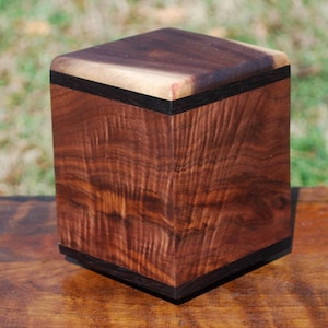 Dog (up to 45 pounds) Urn-Bottom Load-Handcrafted from rare Curly Black Walnut and exotic Wenge-FREE Optional Basic Custom Laser Engraving