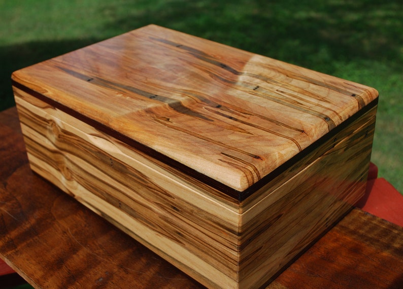 KeepsakeStash Box midsize -Handcrafted from Ambrosia Maple and Wenge Accents with Brass Barrel Hinges-FREE Basic Custom Laser Engraving