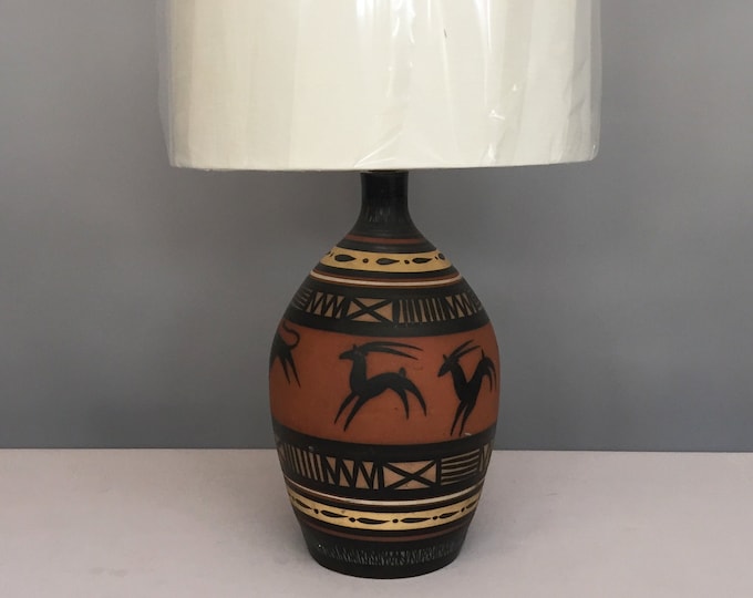 1950s Paignton pottery ceramic lamp base and linen shade
