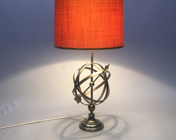 1970s Brass Armillary Sphere Nautical table lamp with original shade