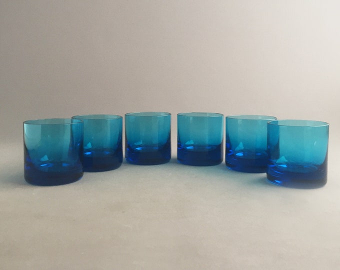 1960s blue glass tumblers  x 6