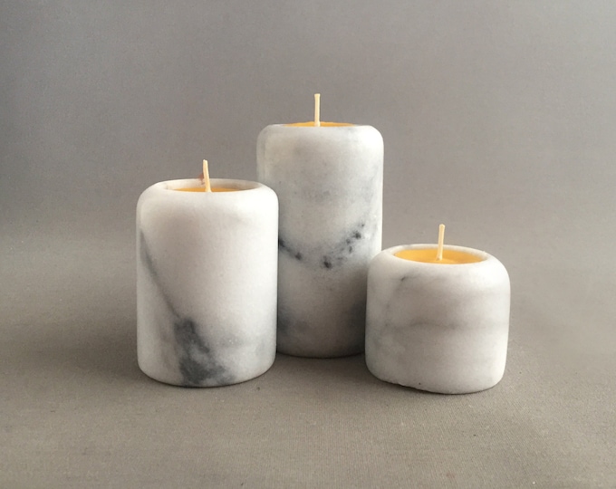 trio of marble t-light holders